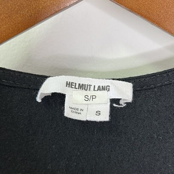 Helmut Lang Black Genuine Leather Long Sleeve V-Neck Top - Picture 7 of 9